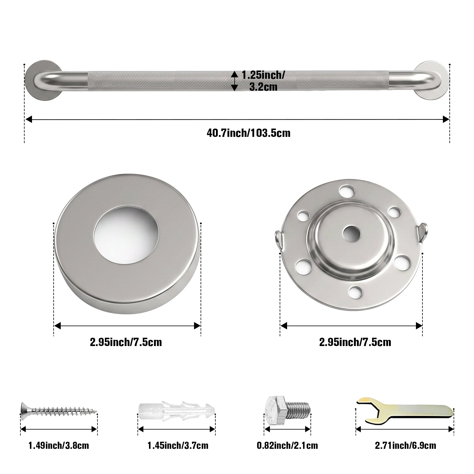 1.25'' Brushed Nickel Shower Grab Bars for Seniors