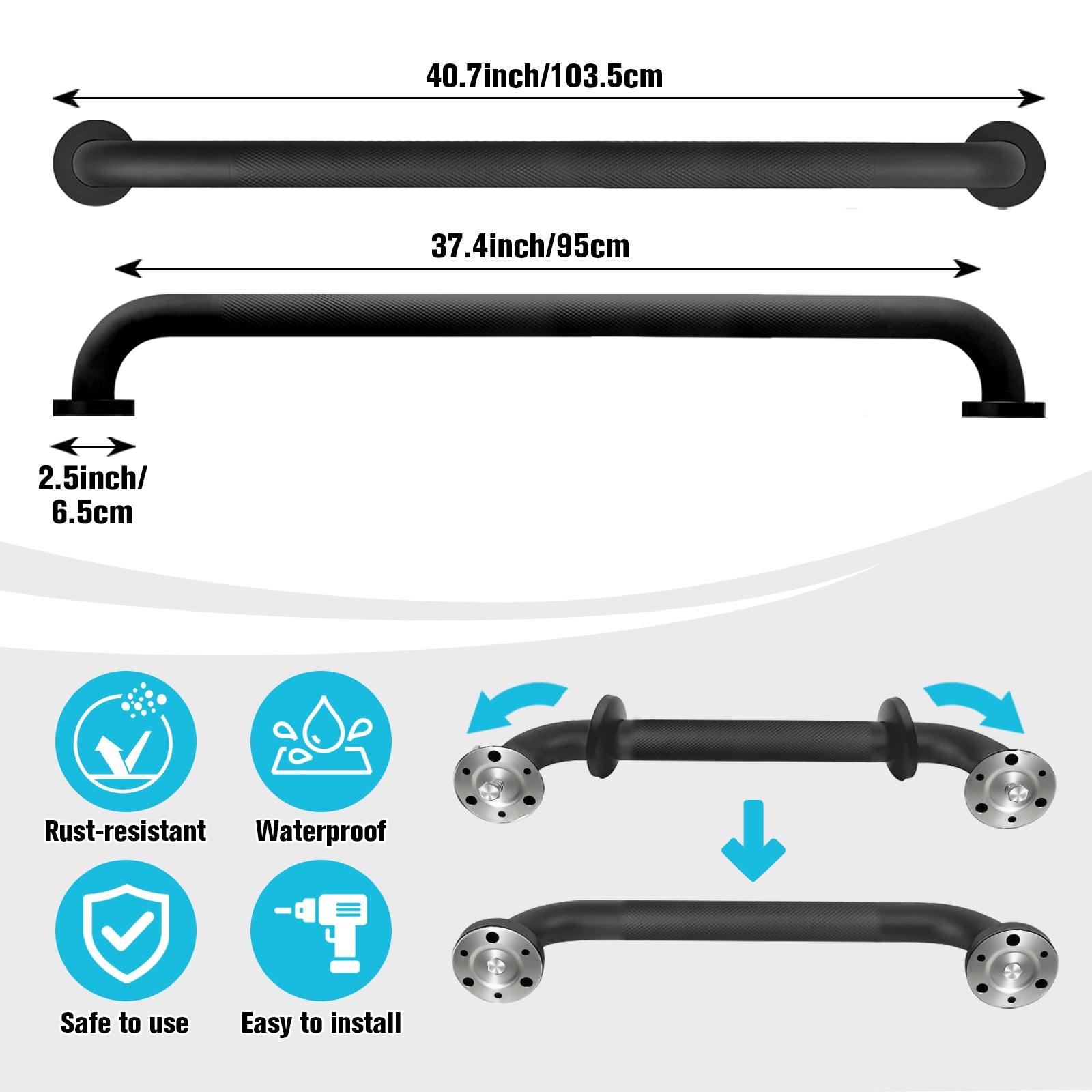 1.25'' Stainless Steel Safety Grab Bars for Bathtub and Showers with Knurled Grip