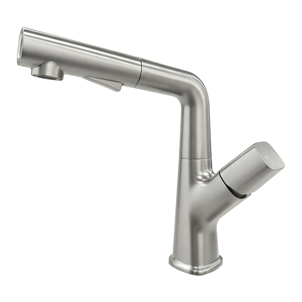 IJDD Pull Out Faucet for Kitchen & Bathroom Countertops, Brushed Nickel