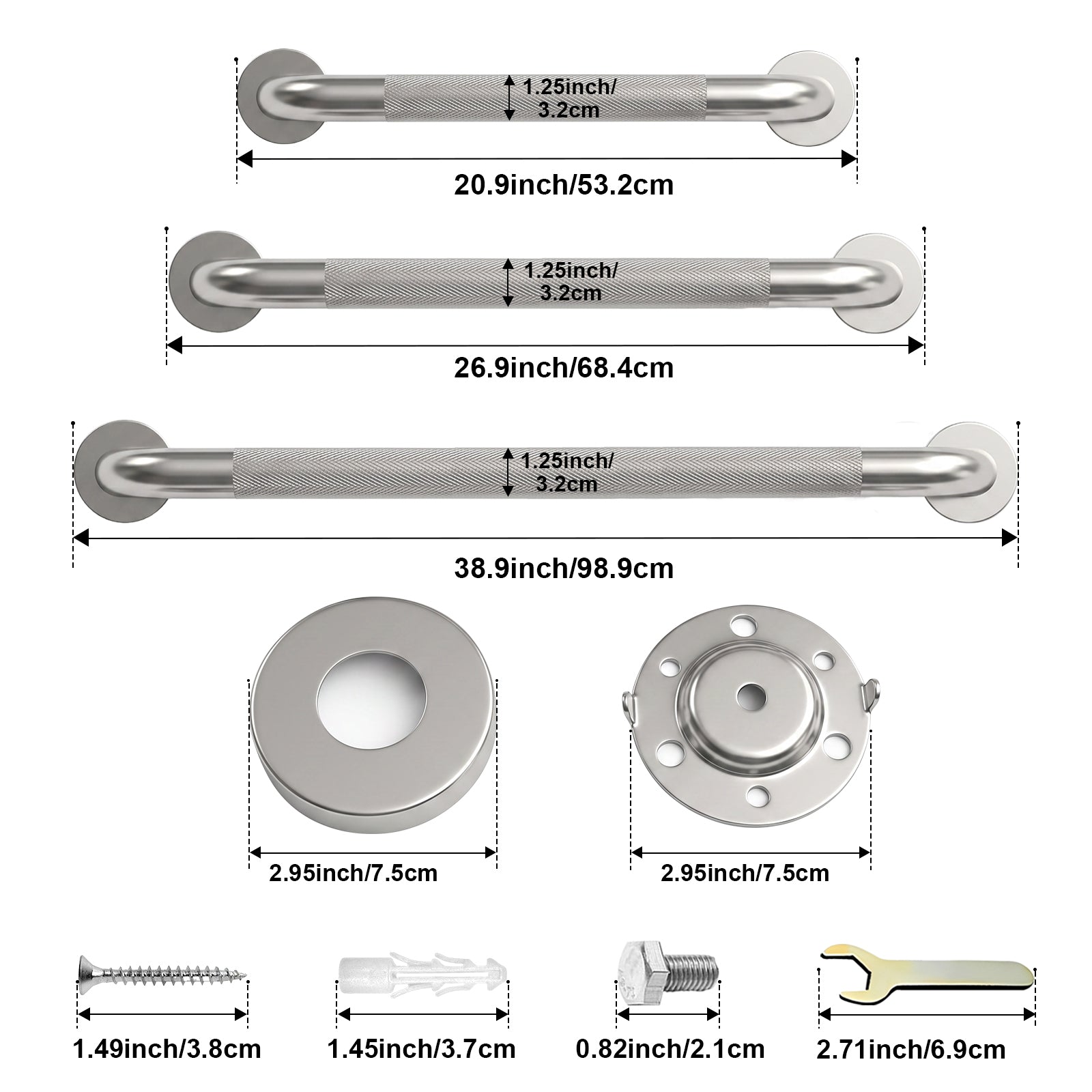 Grab Bar Bundle for ADA Compliance, Pack of 3 for Commercial & Residential Restrooms