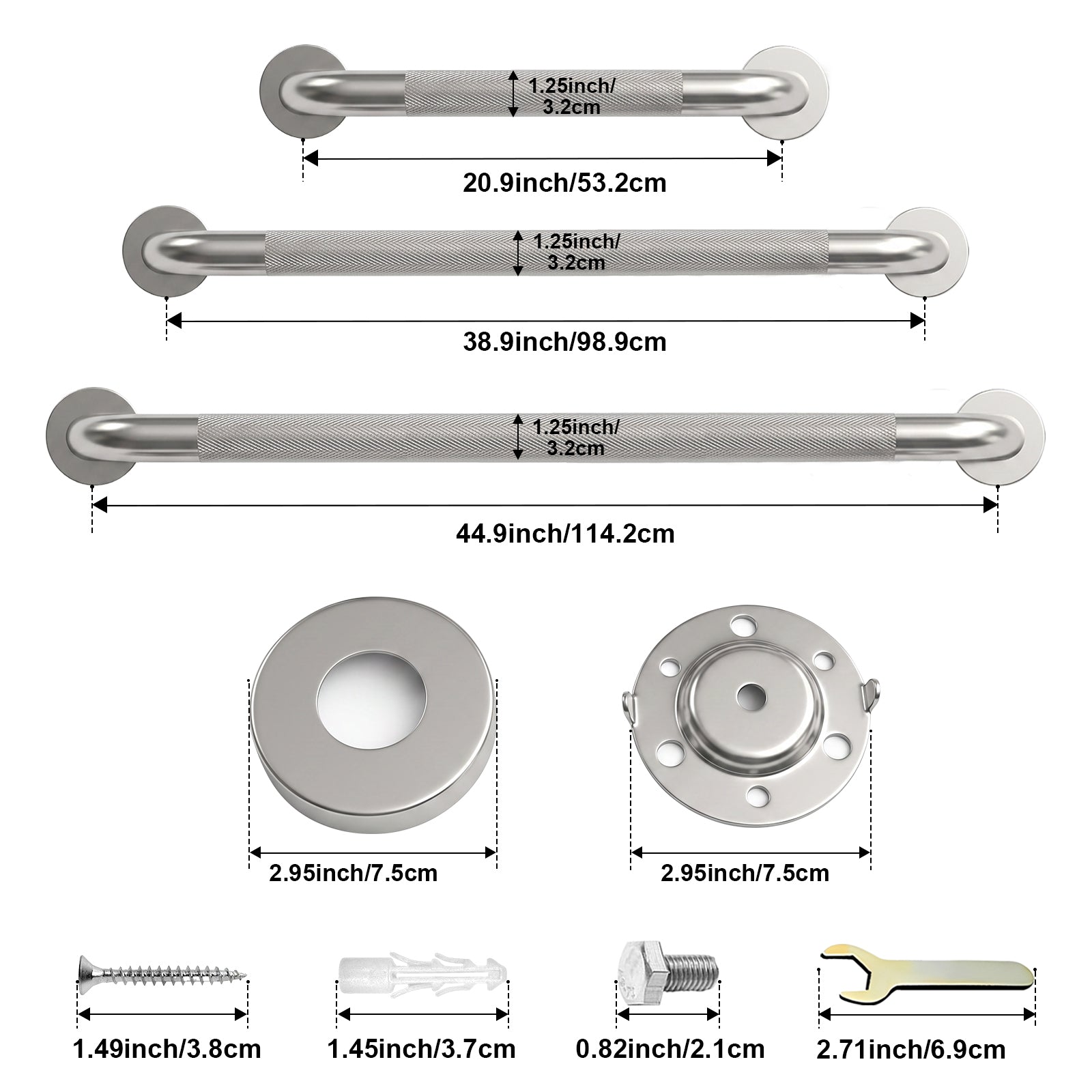 Grab Bar Bundle for ADA Compliance, Pack of 3 for Commercial & Residential Restrooms