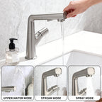 IJDD Pull Out Faucet for Kitchen & Bathroom Countertops, Brushed Nickel