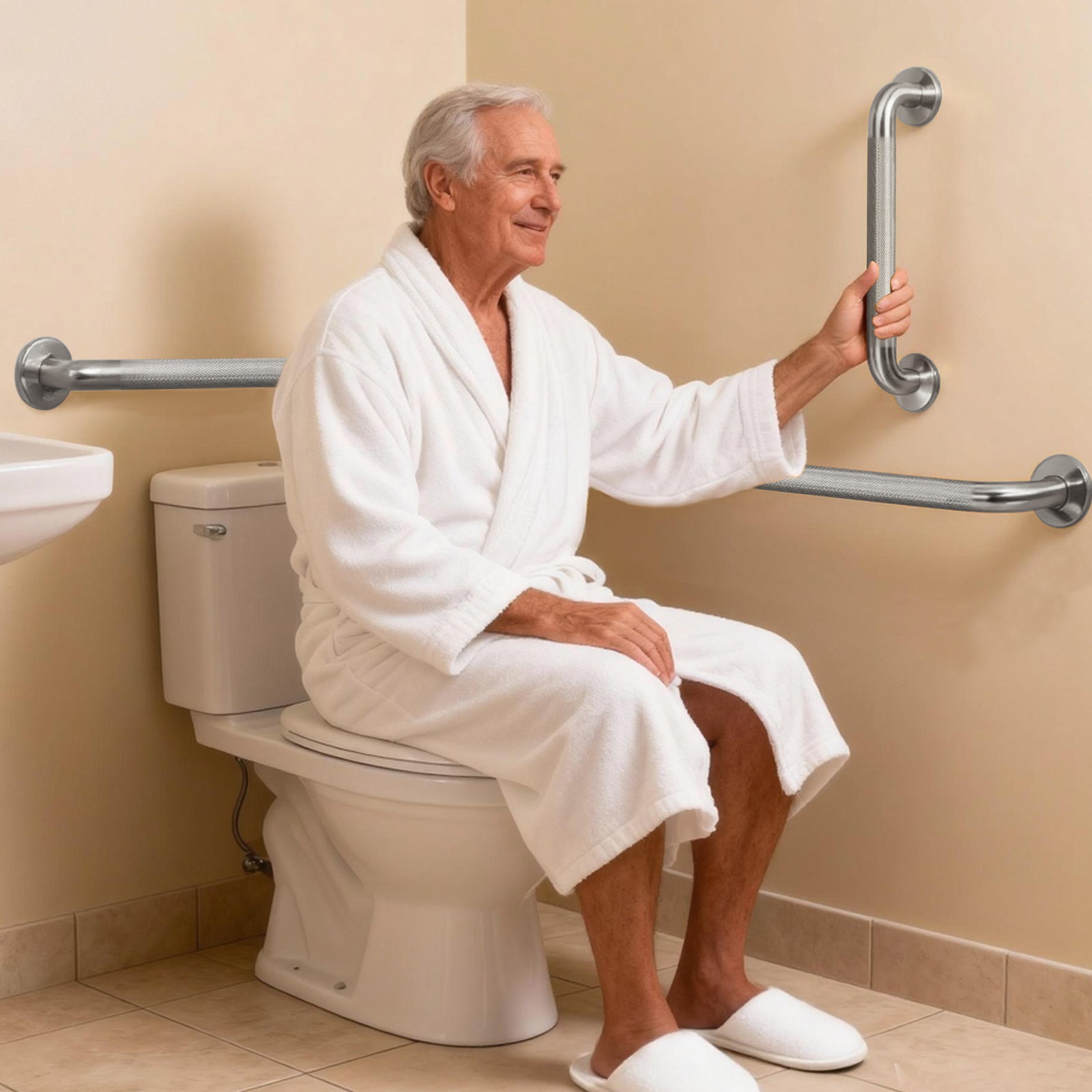 1.25'' Brushed Nickel Shower Grab Bars for Seniors