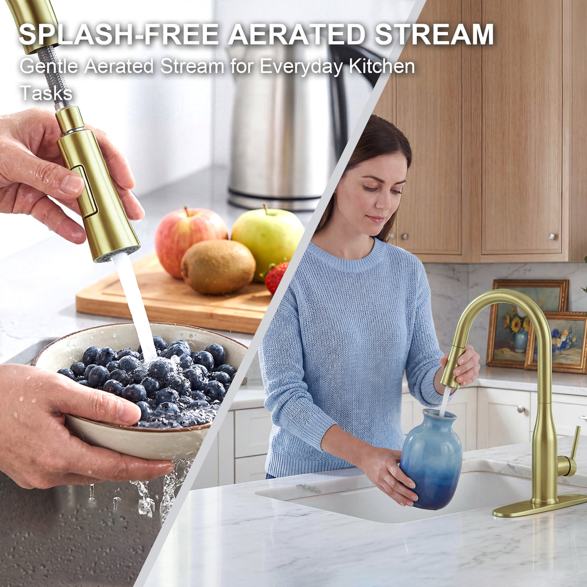 IJDD Pull Down Kitchen Faucet for Home Kitchens, Brushed Nickel