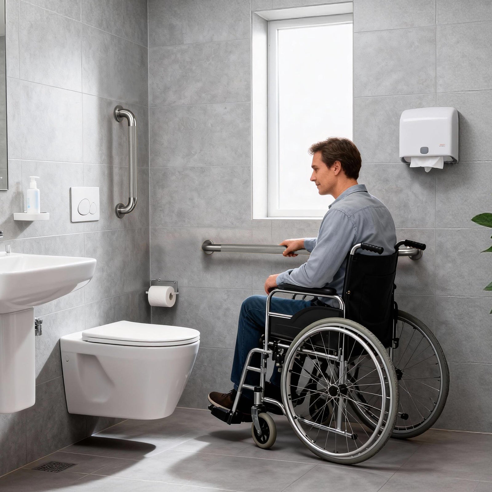 1'' Brushed Nickel Shower Grab Bars for Seniors