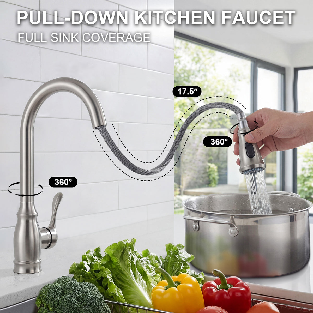 IJDD Pull Down Kitchen Faucet for Home Kitchens, Matte Black