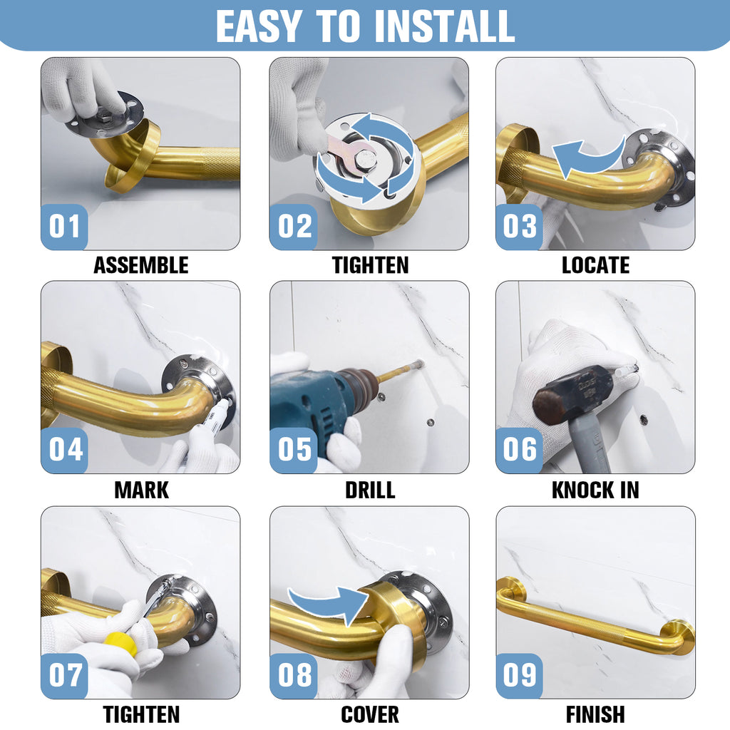 2 Pack 1.25'' Gold Bathroom Grab Bars ADA Comliant
