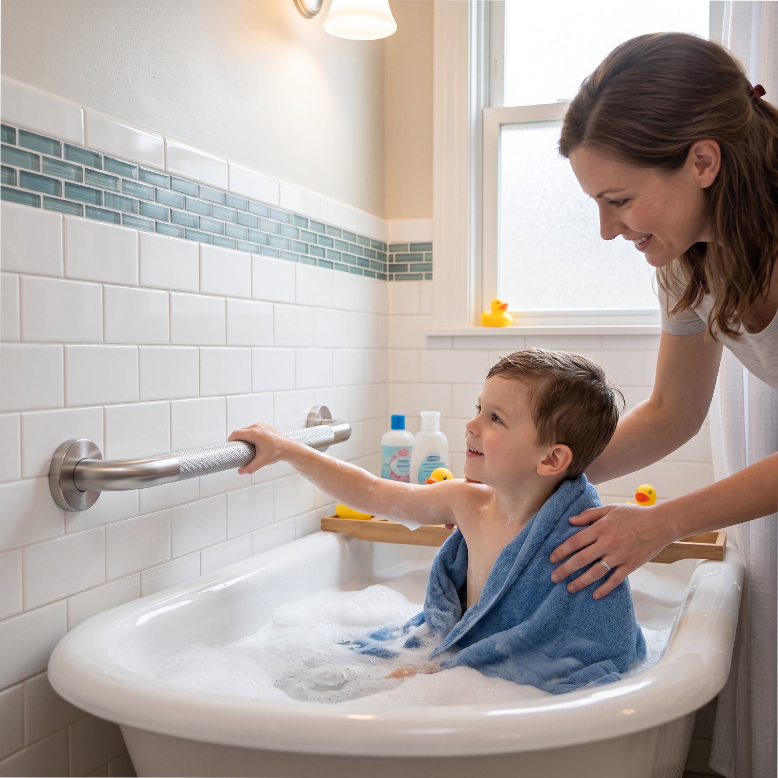 1.25'' Brushed Nickel Shower Grab Bars for Seniors