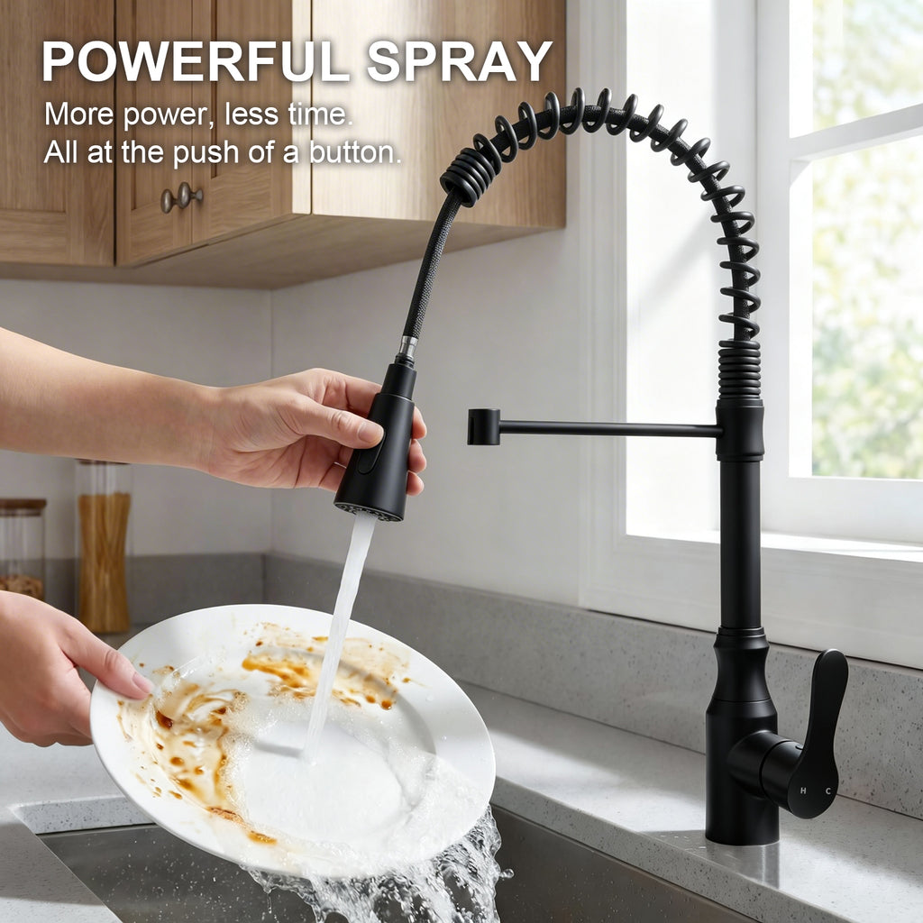 ijdd Commercial Pull Down Kitchen Faucet for Home Kitchens, Black