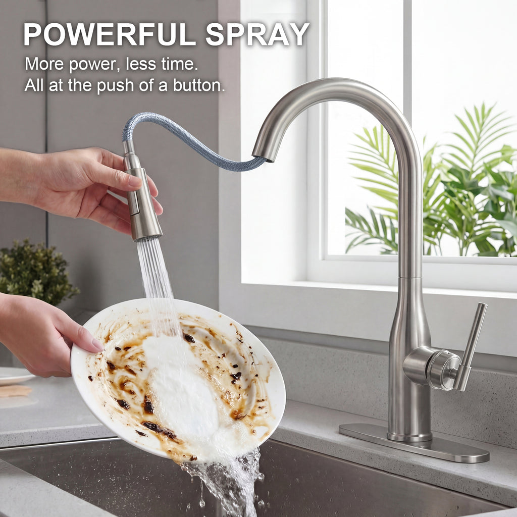 IJDD Pull Down Kitchen Faucet for Home Kitchens, Brushed Nickel