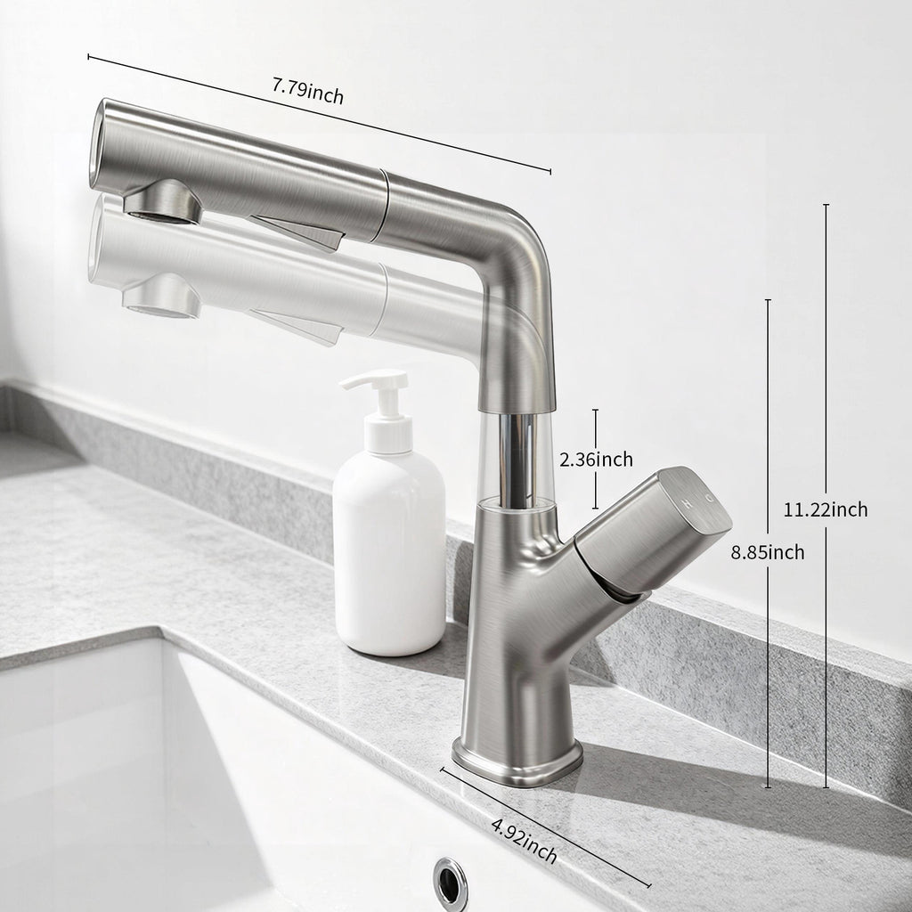 IJDD Pull Out Faucet for Kitchen & Bathroom Countertops, Brushed Nickel