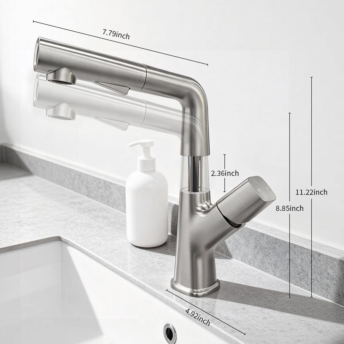 IJDD Pull Out Faucet for Kitchen & Bathroom Countertops, Brushed Nickel