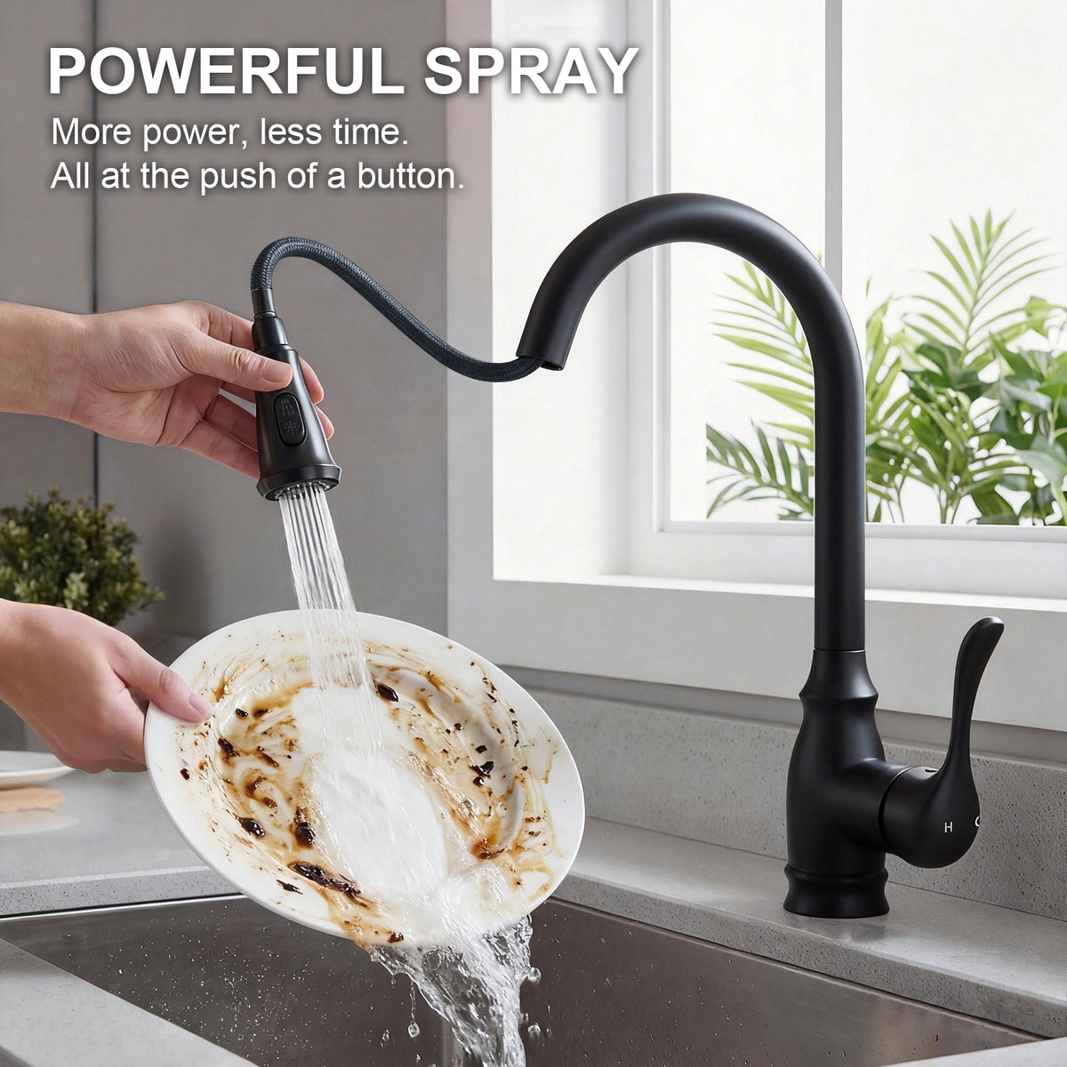 IJDD Pull Down Kitchen Faucet for Home Kitchens, Matte Black
