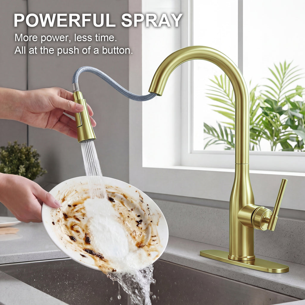 IJDD Pull Down Kitchen Faucet for Home Kitchens, Brushed Nickel
