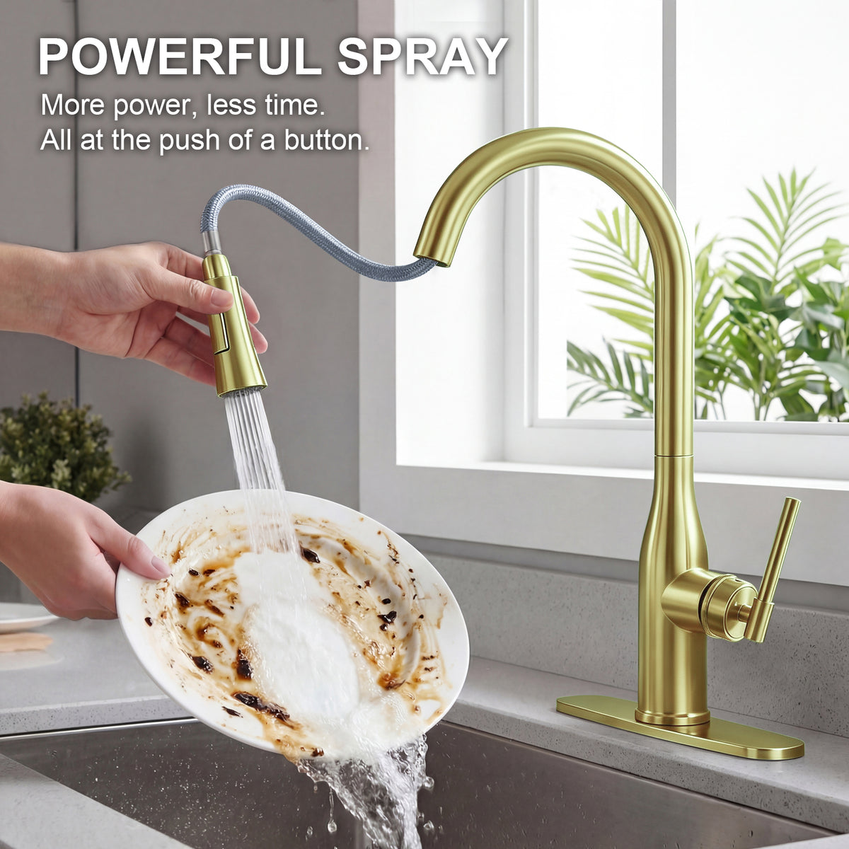 IJDD Pull Down Kitchen Faucet for Home Kitchens, Brushed Nickel