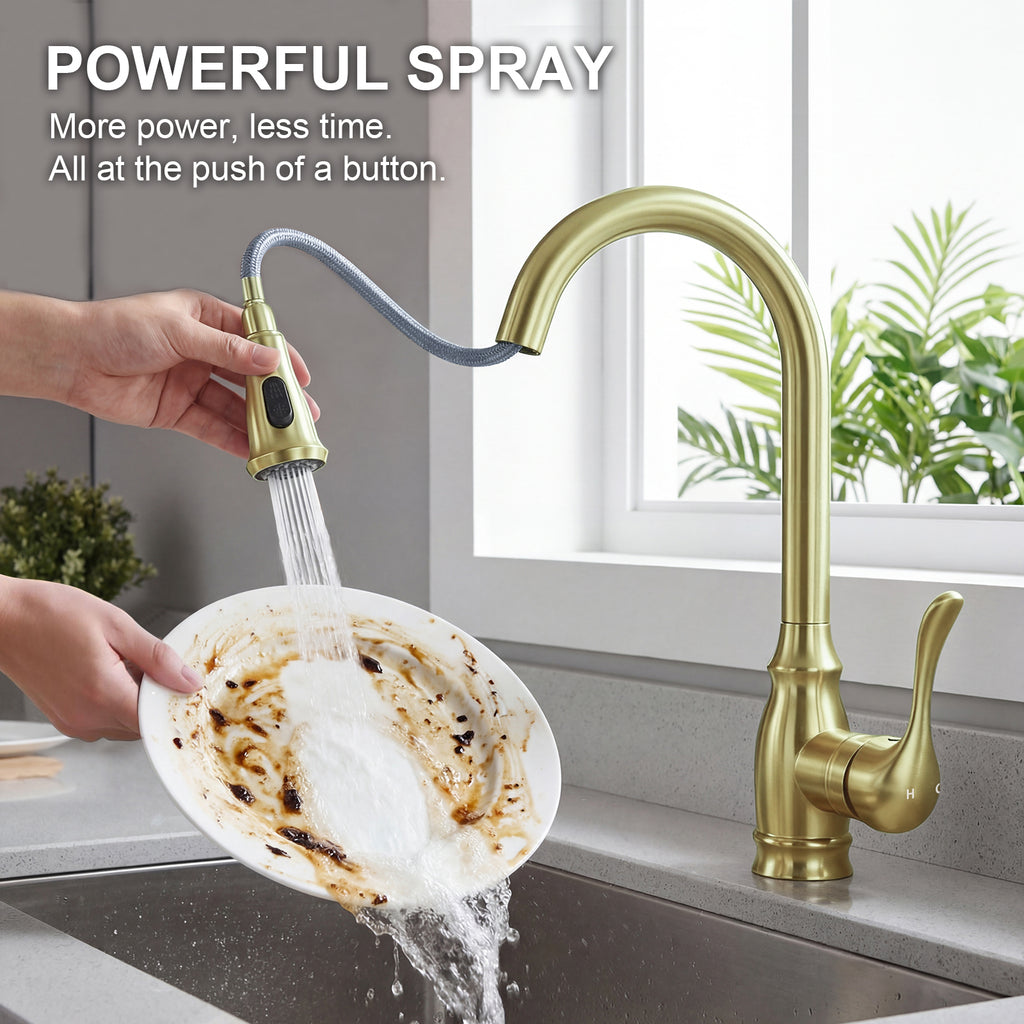 IJDD Pull Down Kitchen Faucet for Home Kitchens, Matte Black