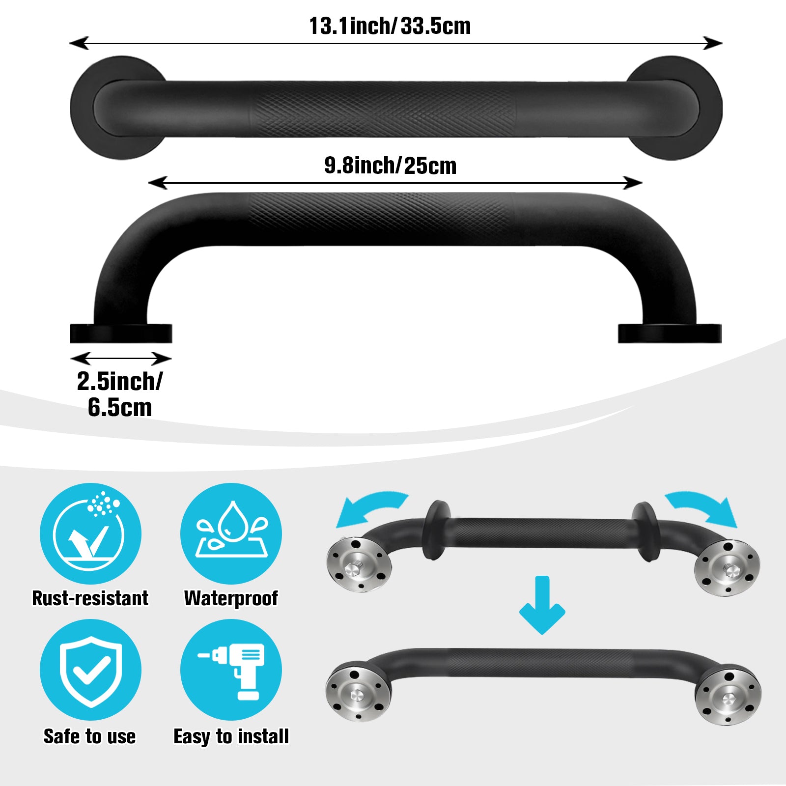 1.25'' Stainless Steel Safety Grab Bars for Bathtub and Showers with Knurled Grip