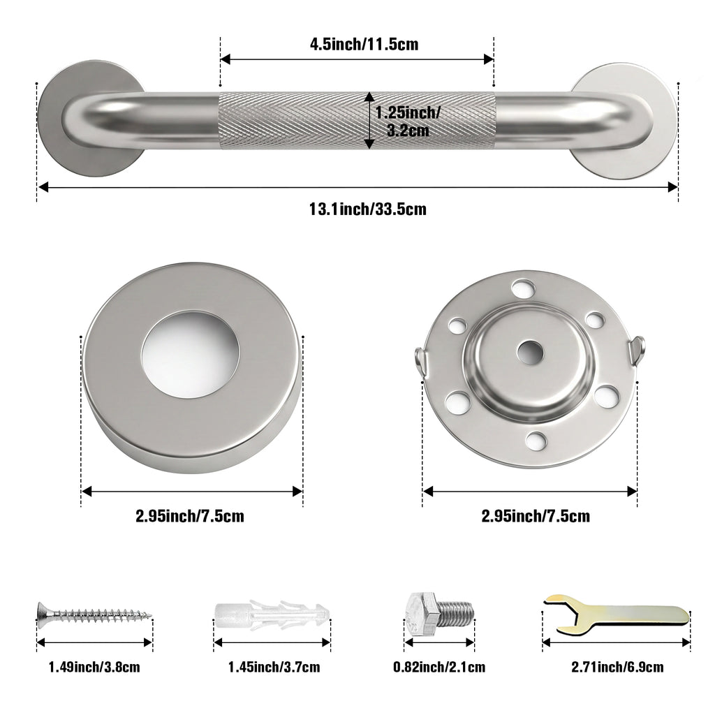 1.25'' Brushed Nickel Shower Grab Bars for Seniors