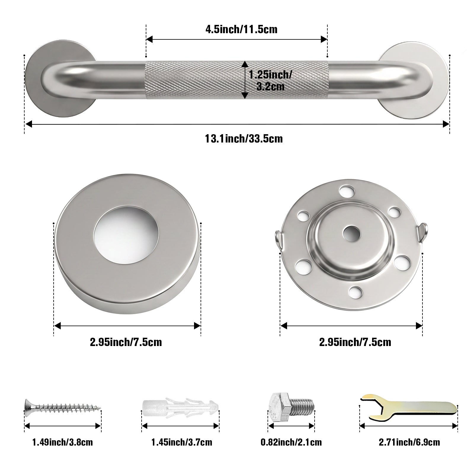 1.25'' Brushed Nickel Shower Grab Bars for Seniors