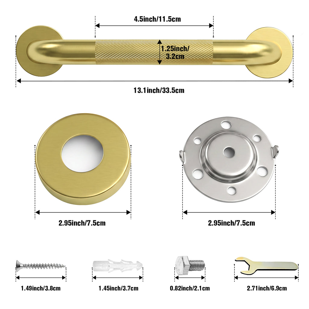 2 Pack 1.25'' Gold Bathroom Grab Bars ADA Comliant