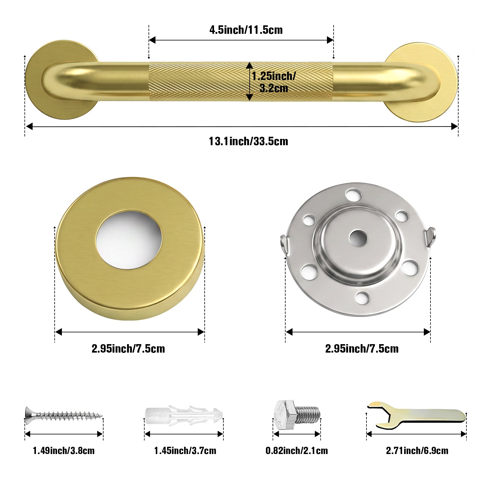 2 Pack 1.25'' Gold Bathroom Grab Bars ADA Comliant