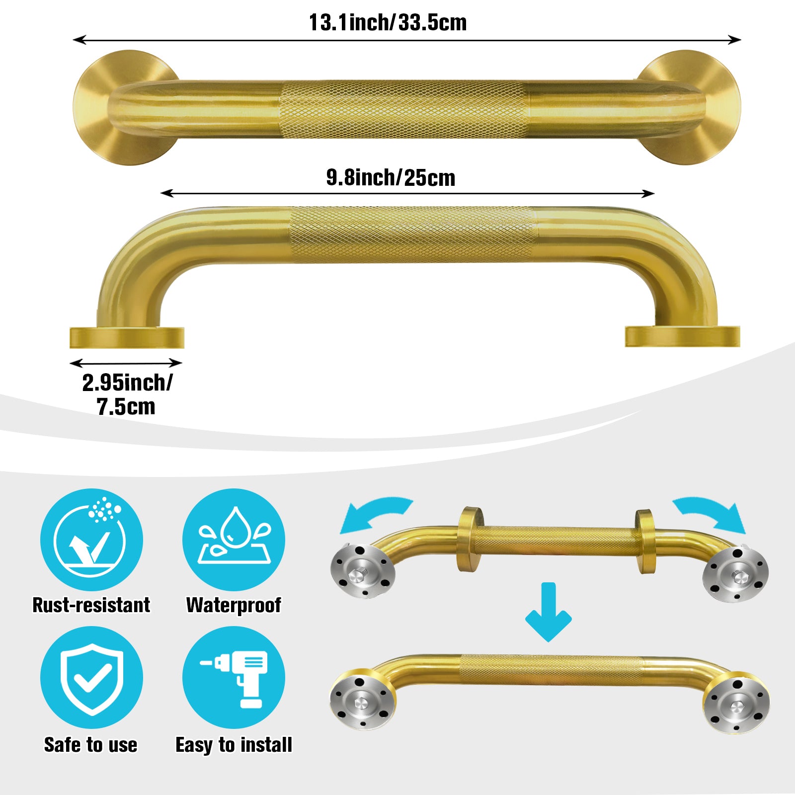 1.25'' Gold Bathroom Grab Bars ADA Comliant