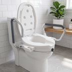 2-in-1 Toilet Seat Riser with Lid and Flip-Up Padded Arms