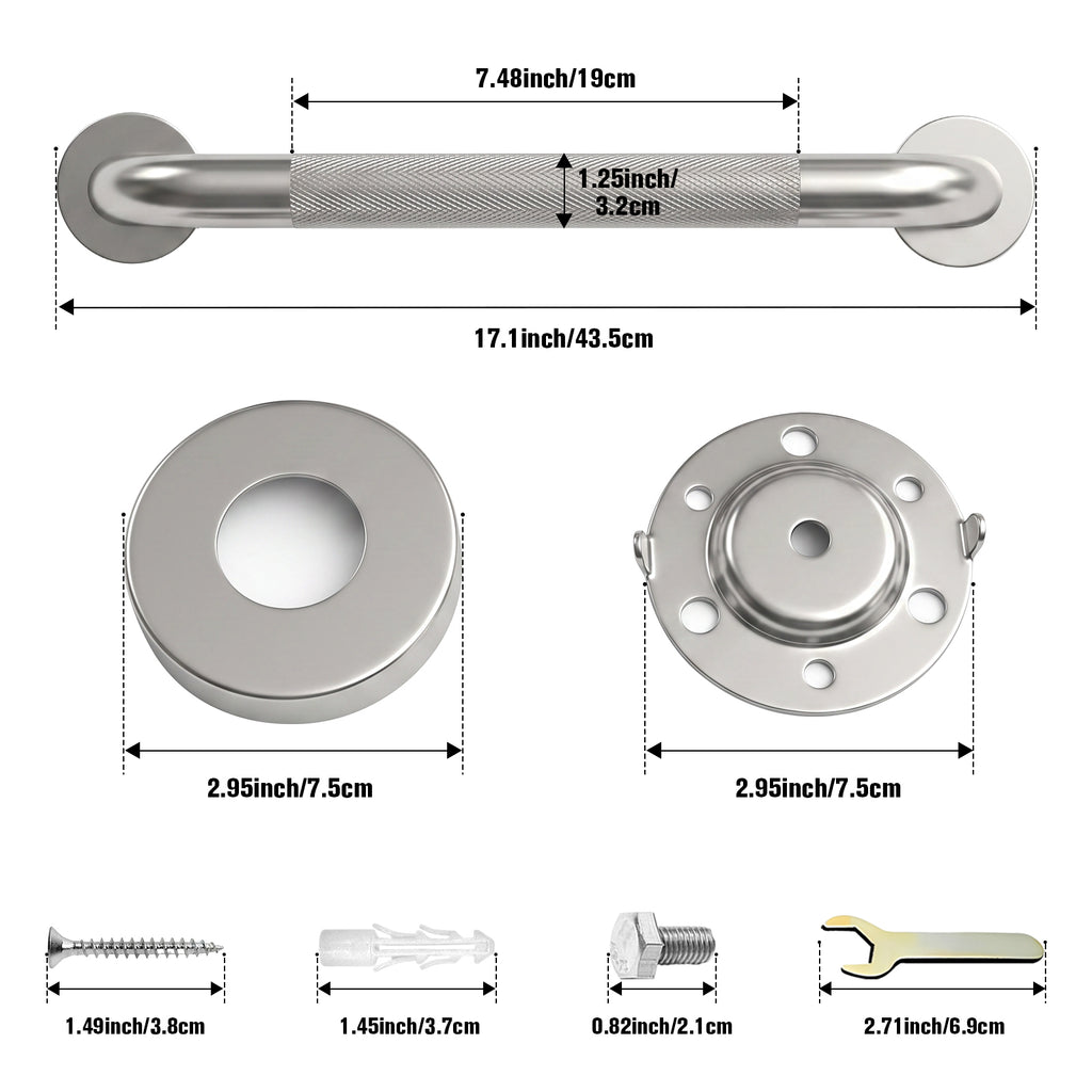 1.25'' Brushed Nickel Shower Grab Bars for Seniors