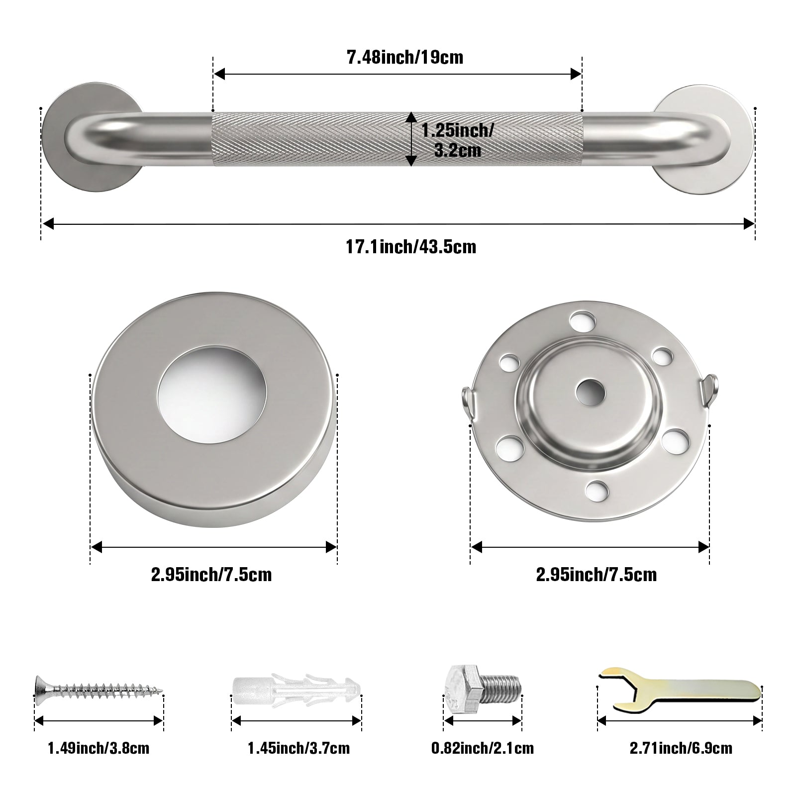 1.25'' Brushed Nickel Shower Grab Bars for Seniors