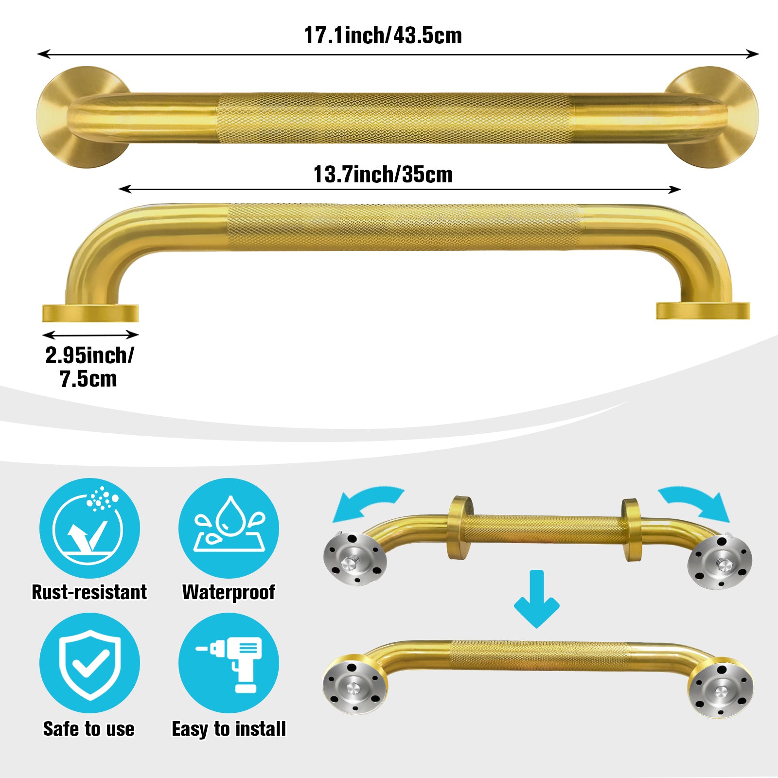 1.25'' Gold Bathroom Grab Bars ADA Comliant