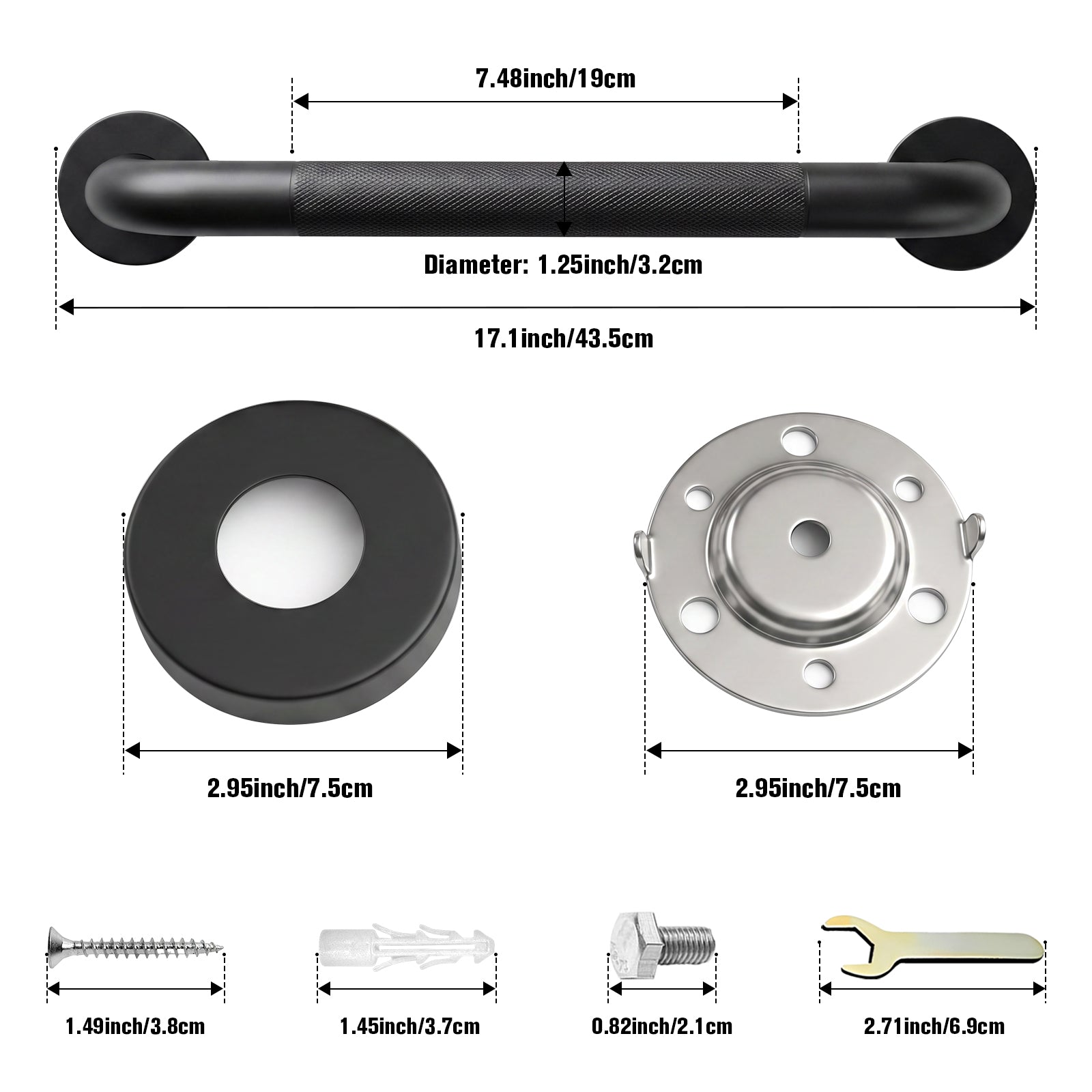 2 Pack 1.25'' Stainless Steel Safety Grab Bars for Bathtub and Showers with Knurled Grip