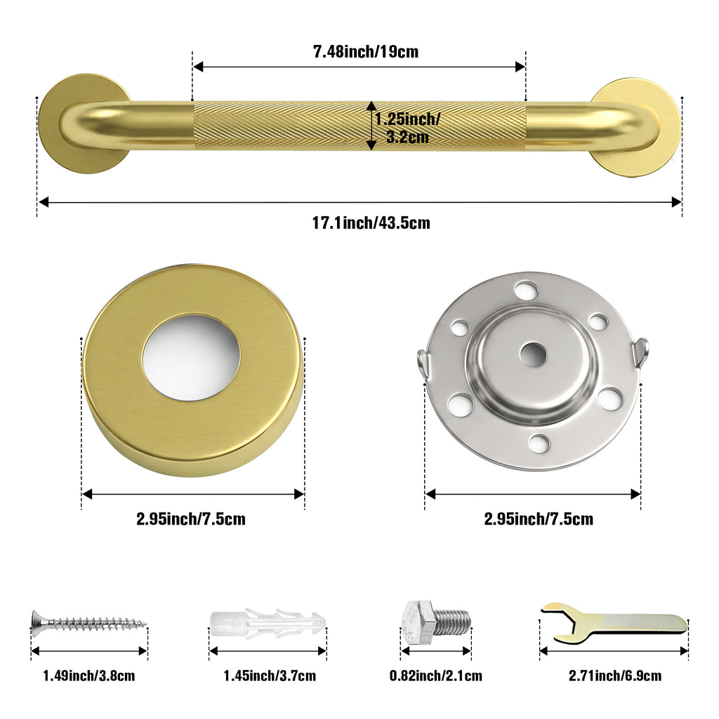 2 Pack 1.25'' Gold Bathroom Grab Bars ADA Comliant