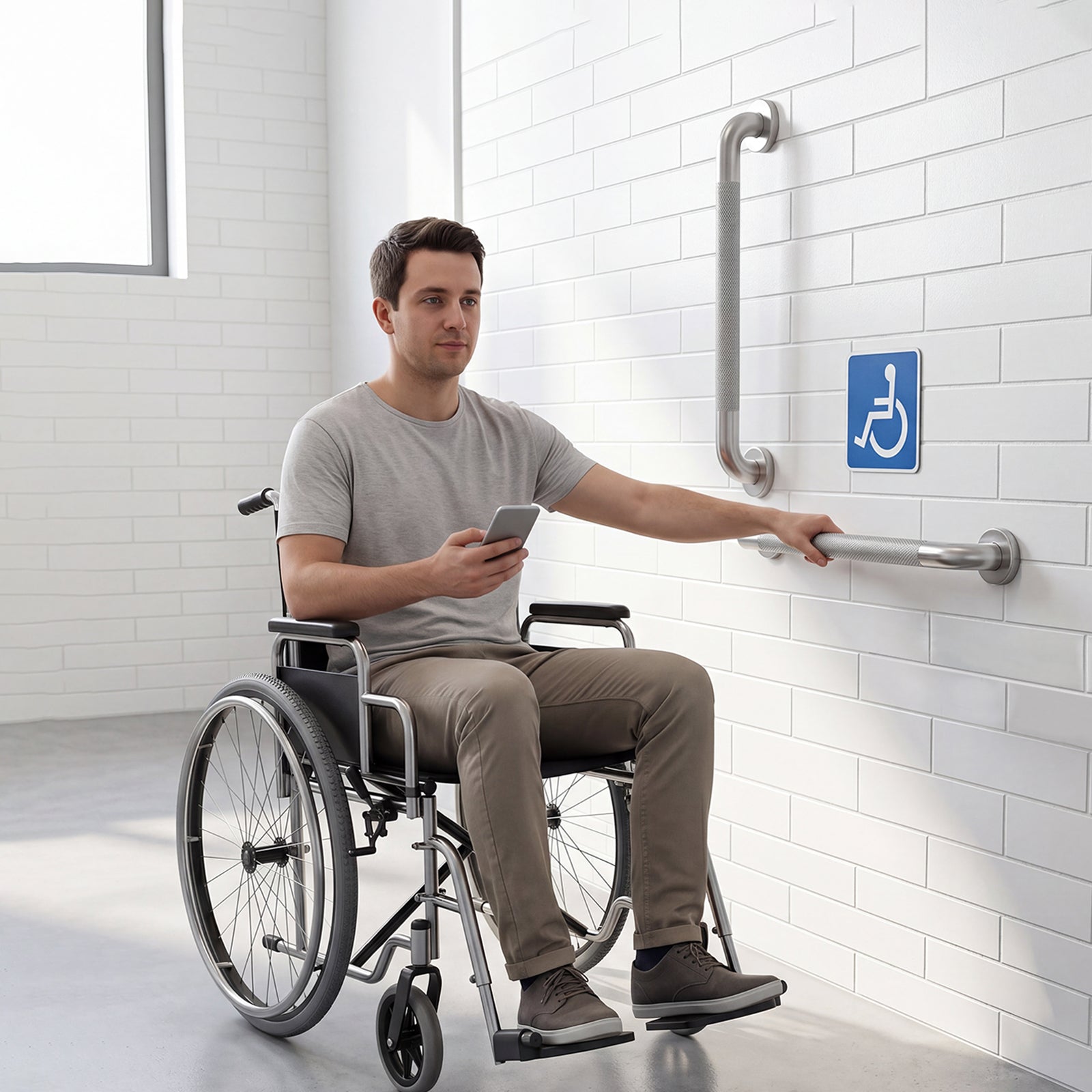 1.25'' Brushed Nickel Shower Grab Bars for Seniors