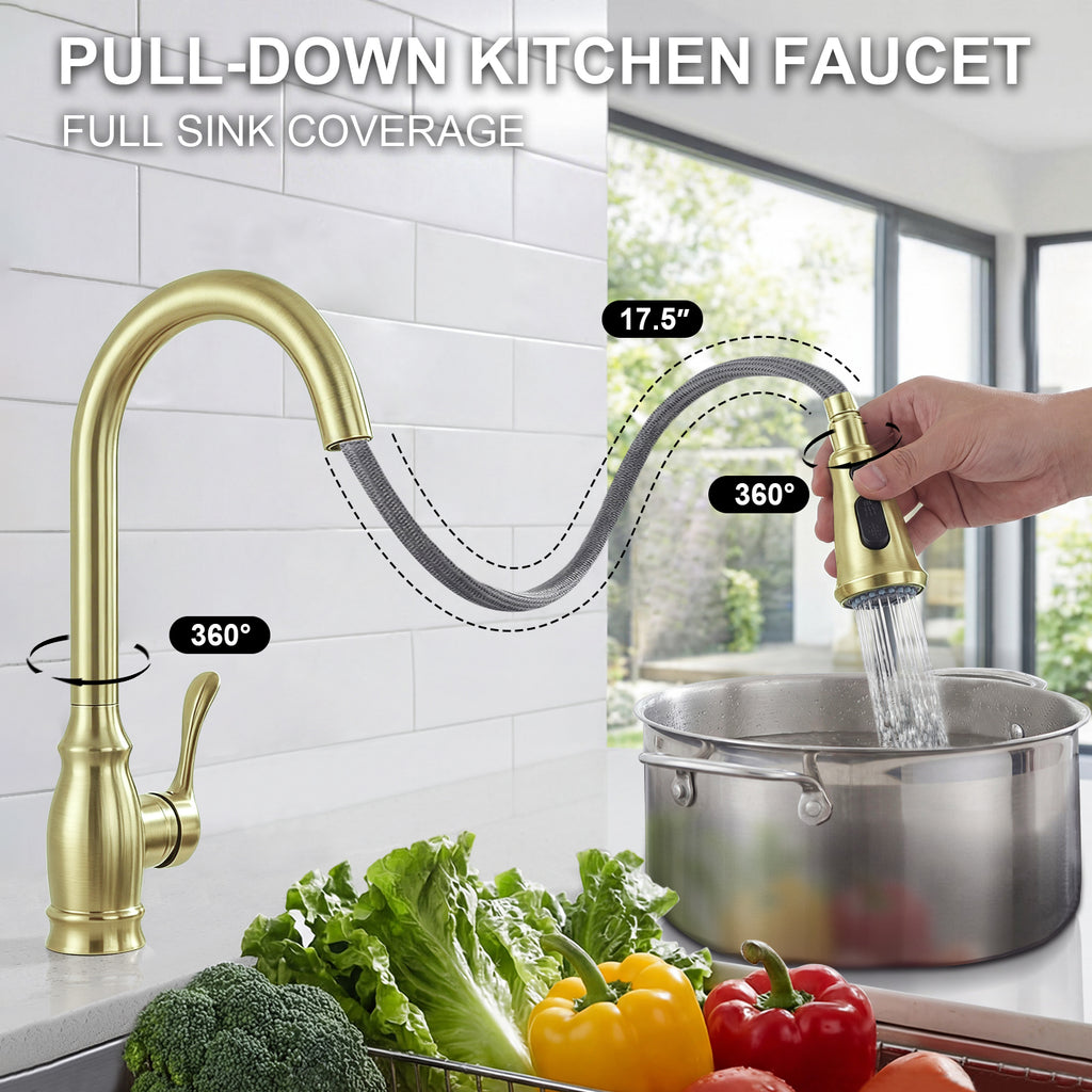 IJDD Pull Down Kitchen Faucet for Home Kitchens, Matte Black