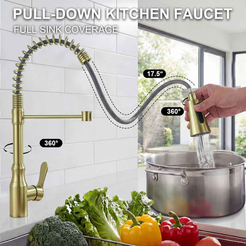 ijdd Commercial Pull Down Kitchen Faucet for Home Kitchens, Black
