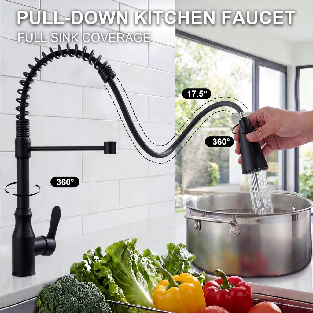 ijdd Commercial Pull Down Kitchen Faucet for Home Kitchens, Black