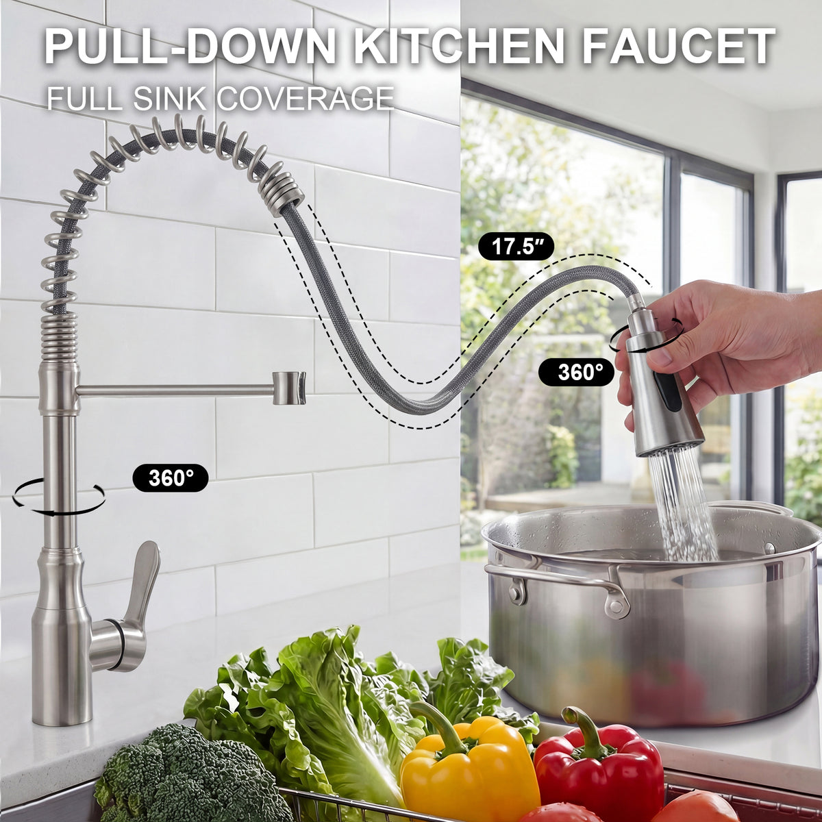 ijdd Commercial Pull Down Kitchen Faucet for Home Kitchens, Black