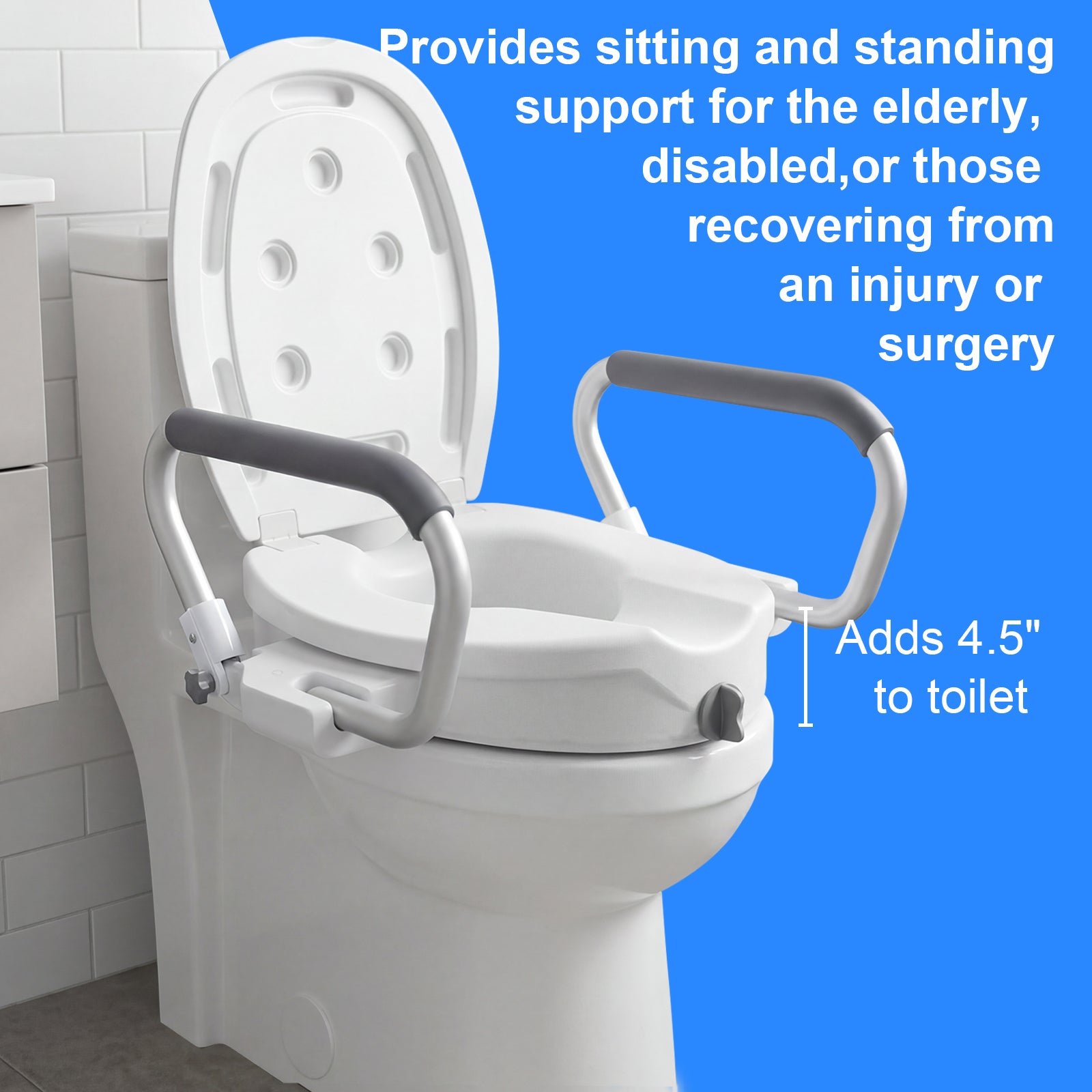 2-in-1 Toilet Seat Riser with Lid and Flip-Up Padded Arms