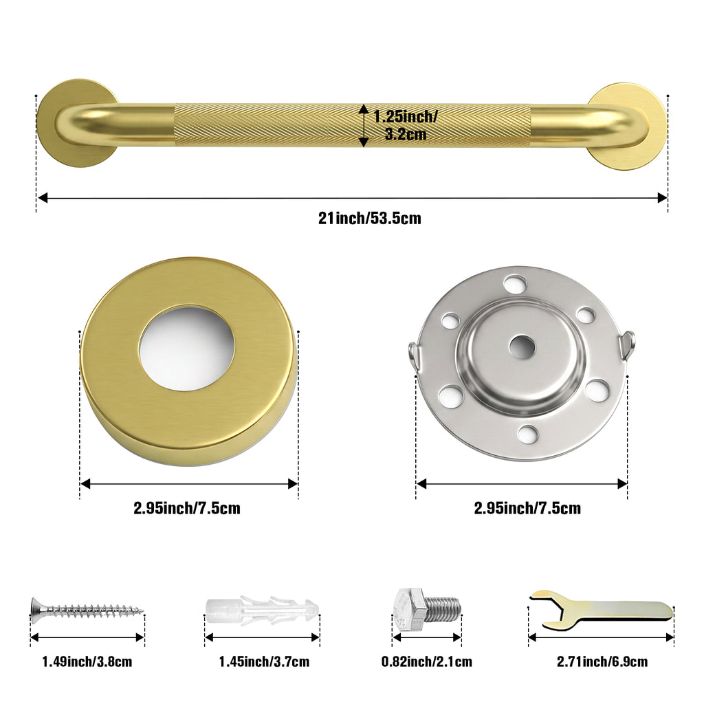 2 Pack 1.25'' Gold Bathroom Grab Bars ADA Comliant