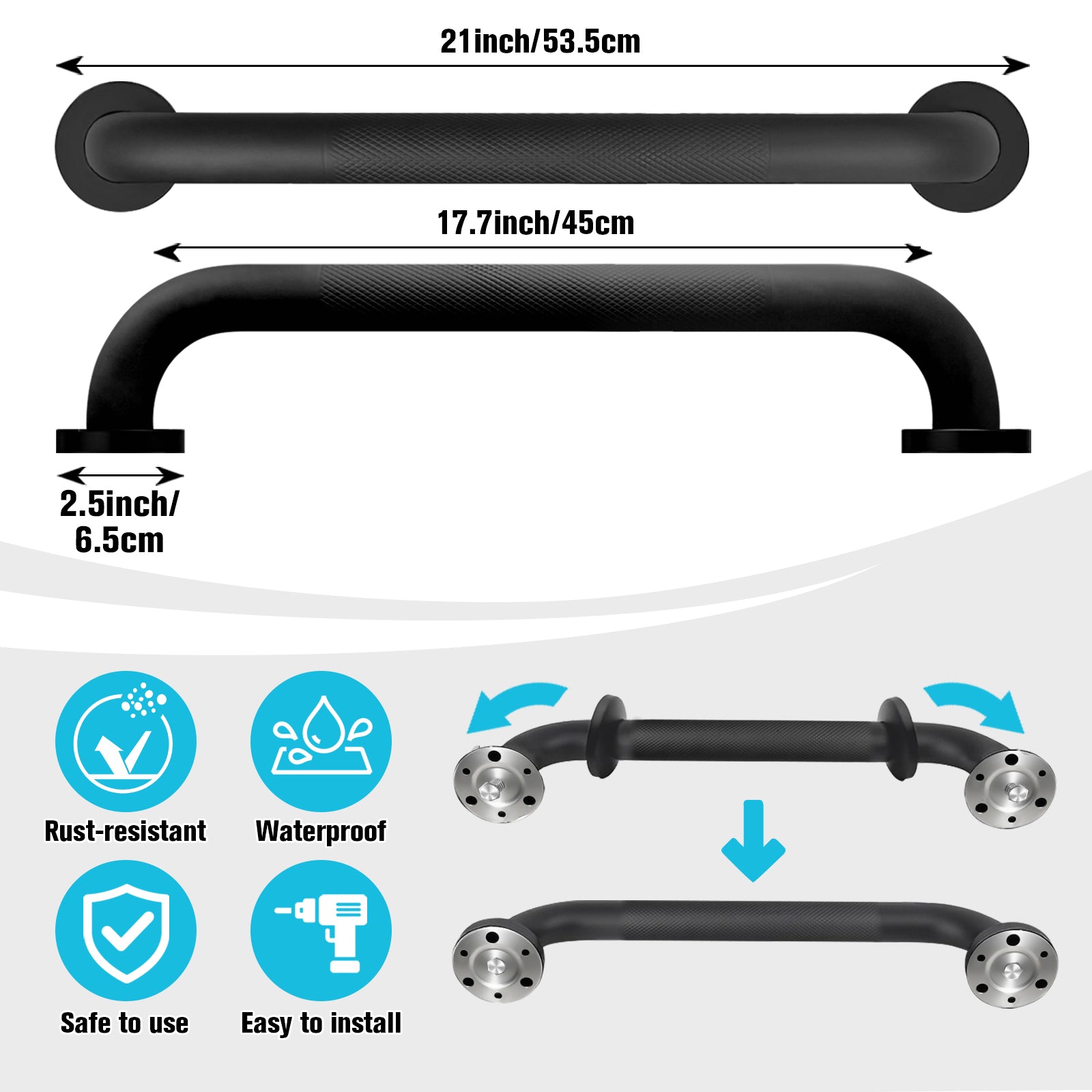 1.25'' Stainless Steel Safety Grab Bars for Bathtub and Showers with Knurled Grip
