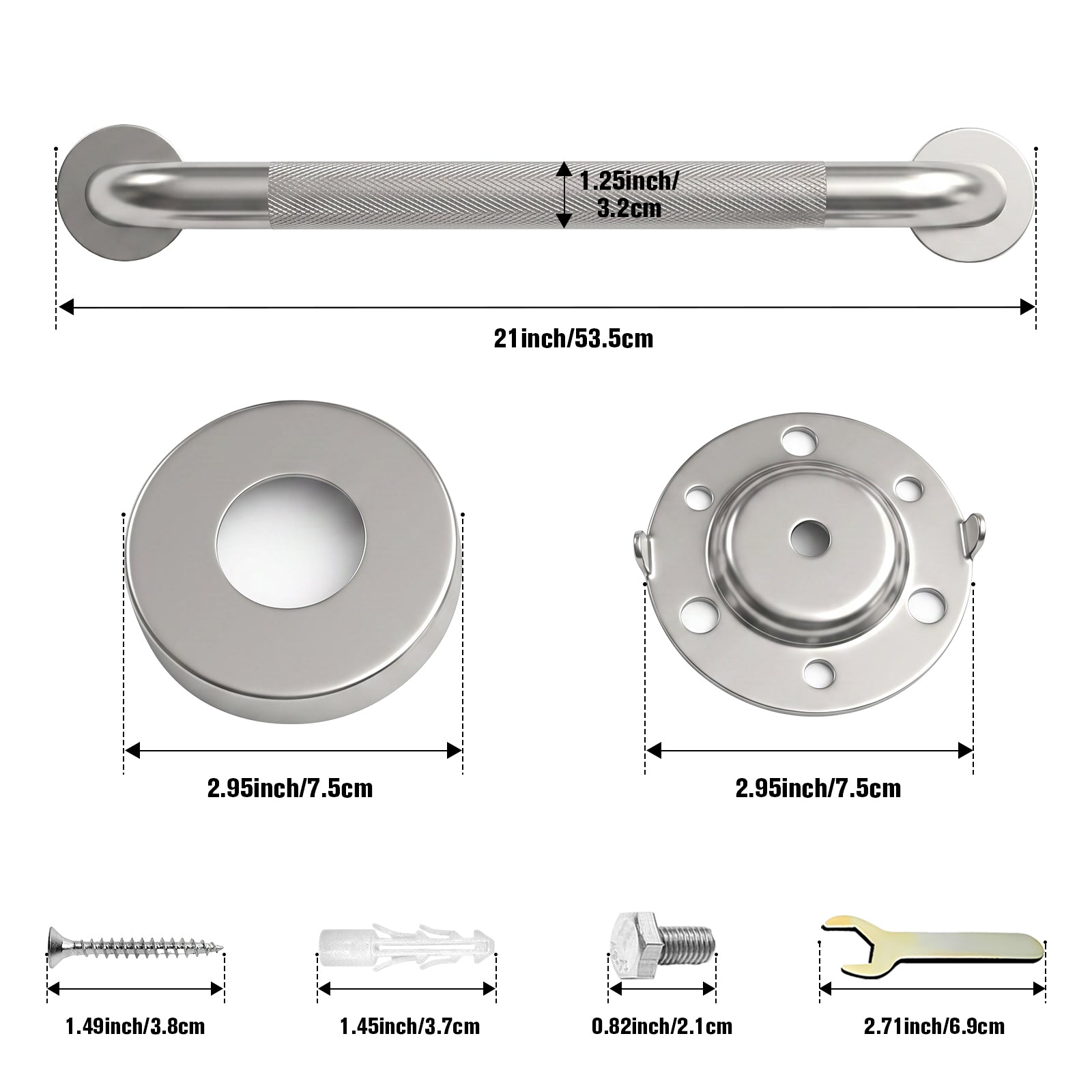 1.25'' Brushed Nickel Shower Grab Bars for Seniors