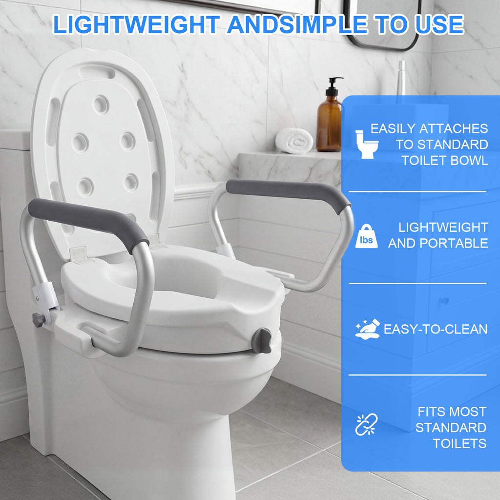 2-in-1 Toilet Seat Riser with Lid and Flip-Up Padded Arms