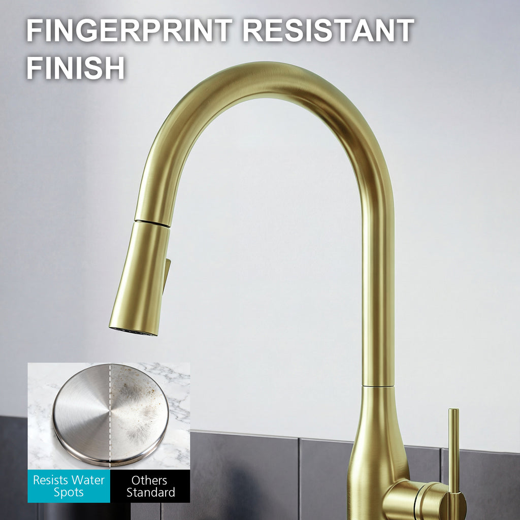 IJDD Pull Down Kitchen Faucet for Home Kitchens, Brushed Nickel