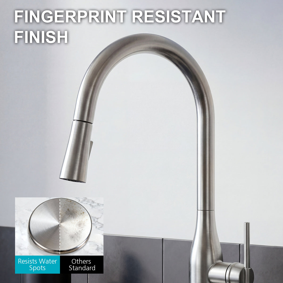 IJDD Pull Down Kitchen Faucet for Home Kitchens, Brushed Nickel