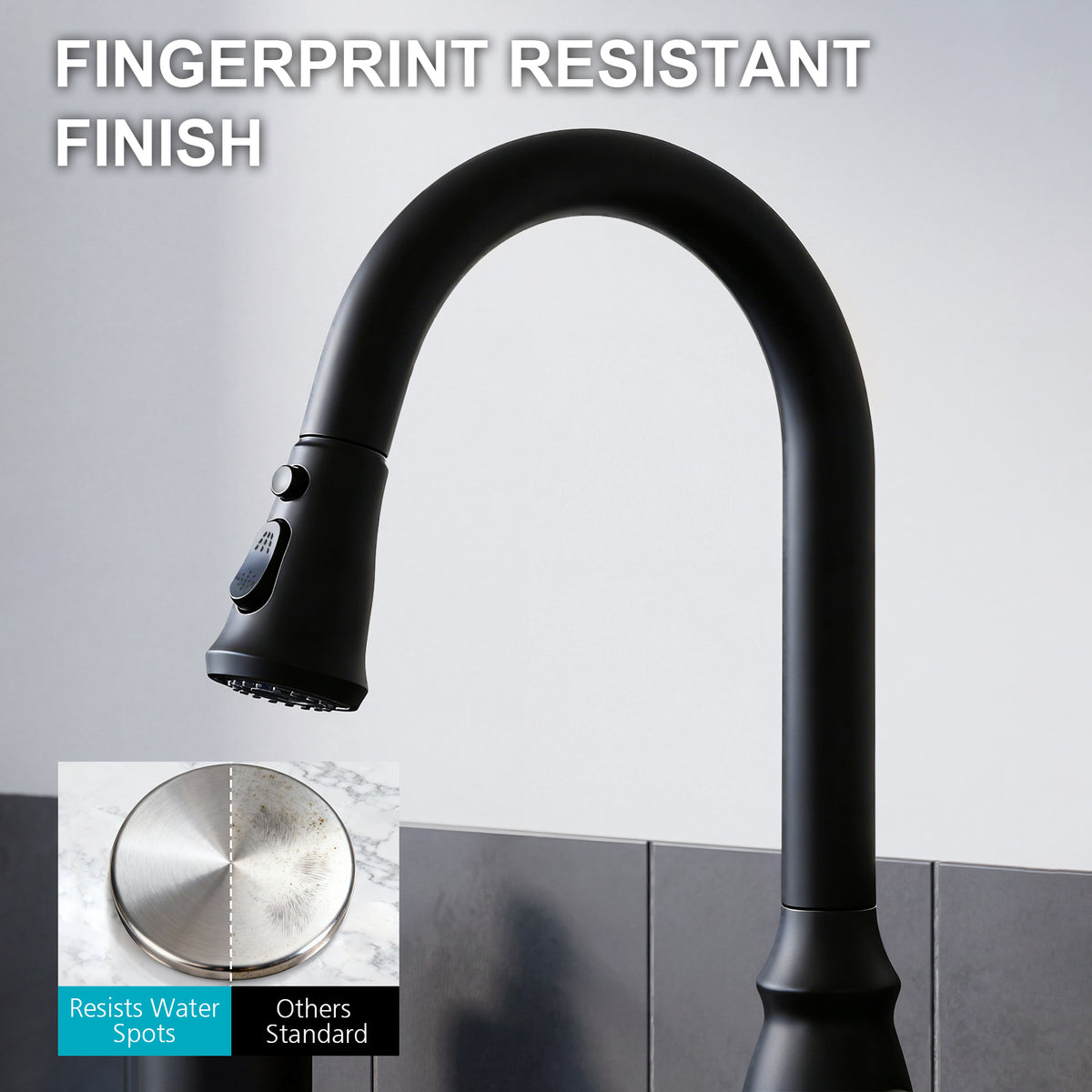 IJDD Pull Down Kitchen Faucet for Home Kitchens, Matte Black