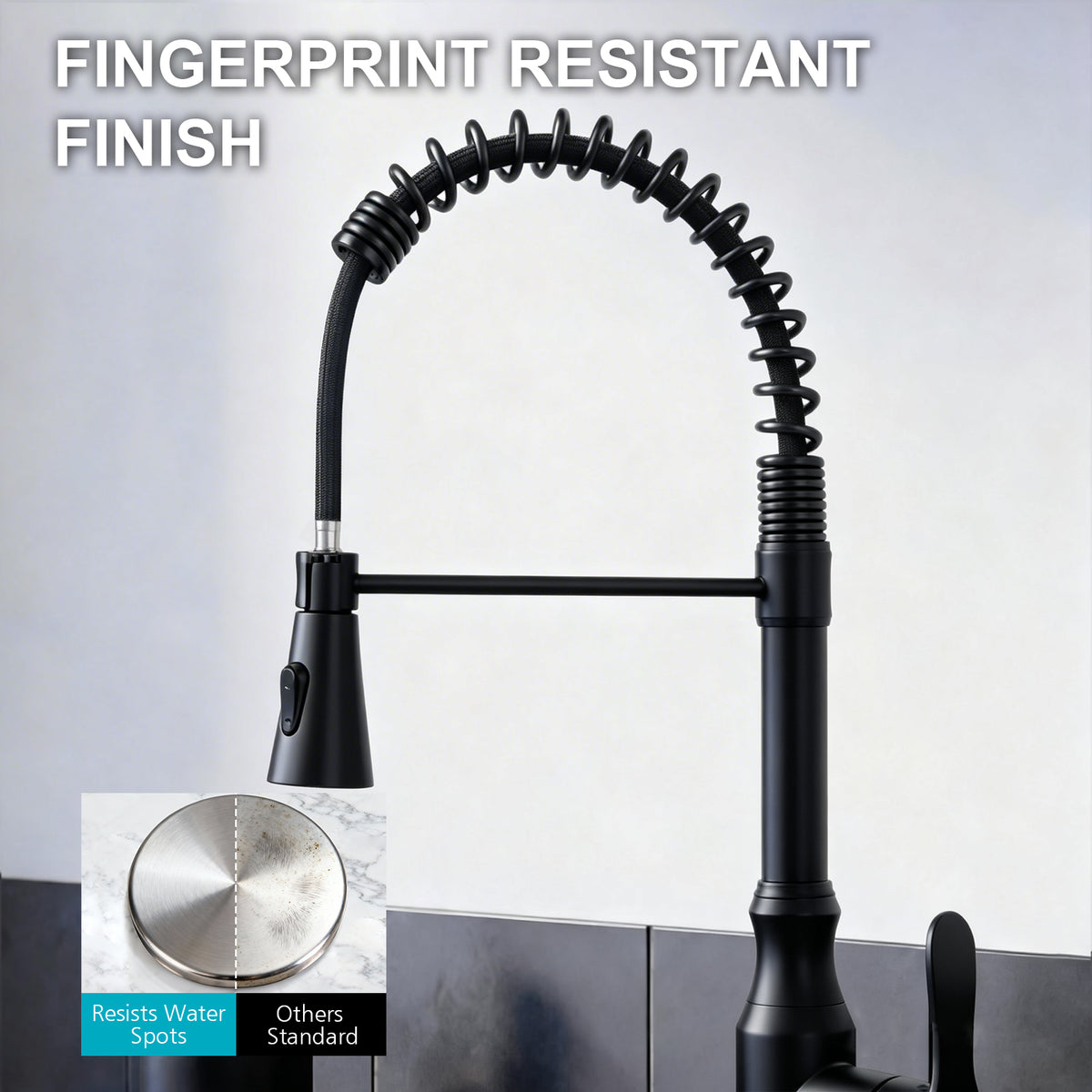 ijdd Commercial Pull Down Kitchen Faucet for Home Kitchens, Black