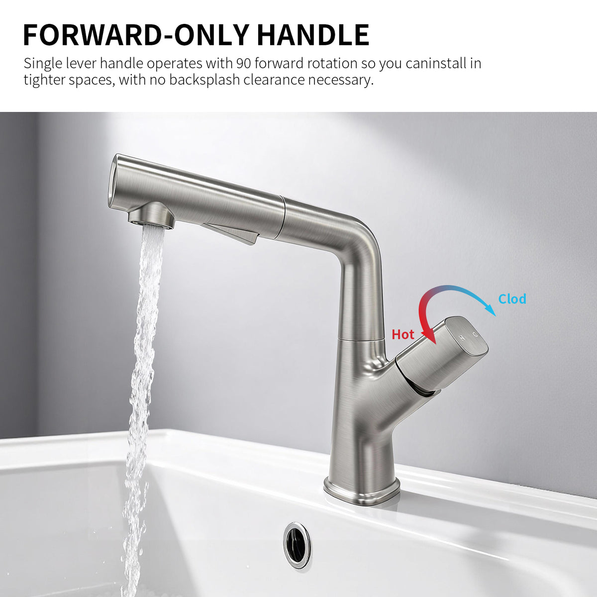 IJDD Pull Out Faucet for Kitchen & Bathroom Countertops, Brushed Nickel