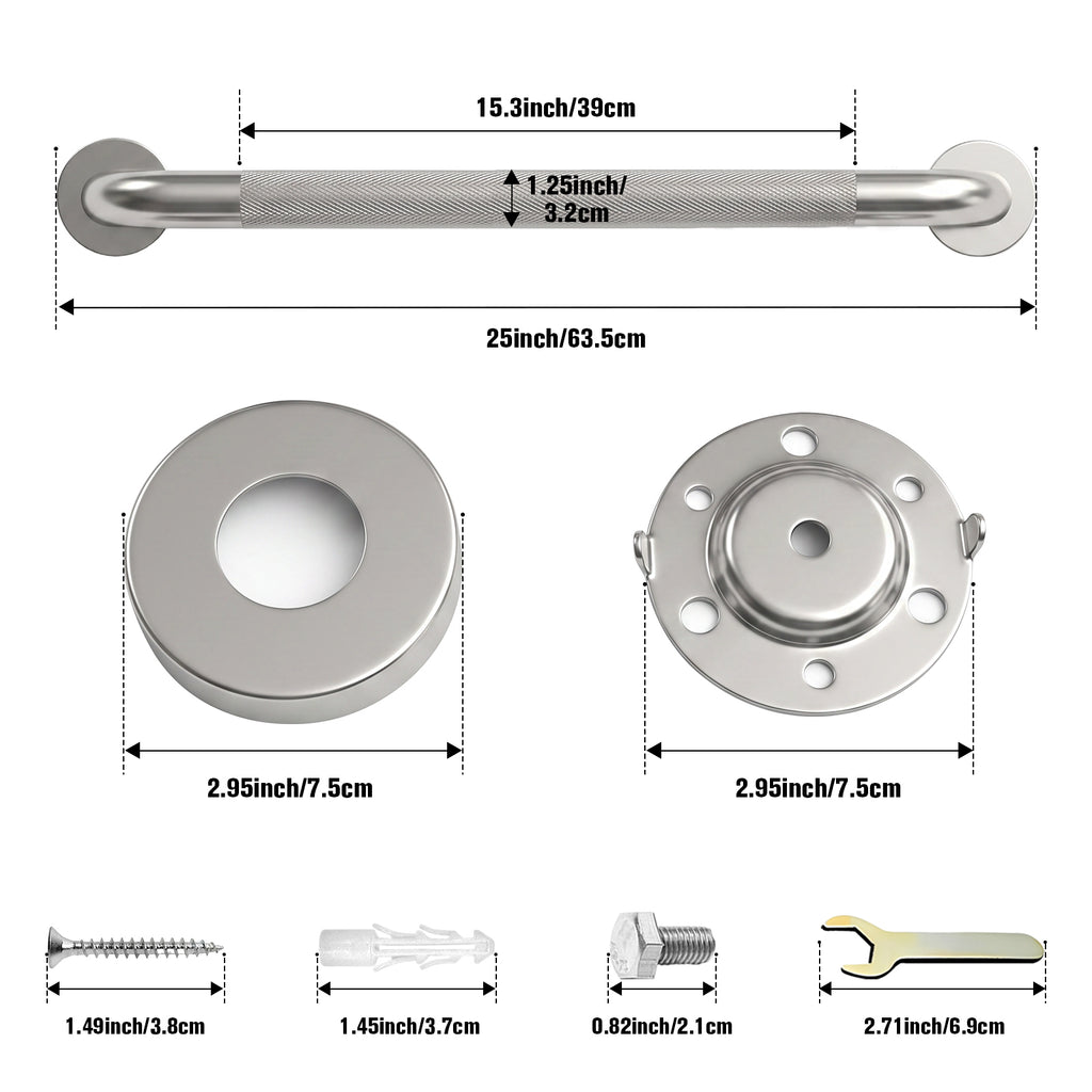 1.25'' Brushed Nickel Shower Grab Bars for Seniors