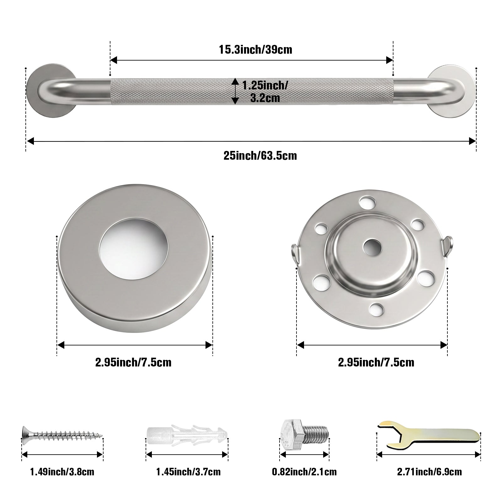 1.25'' Brushed Nickel Shower Grab Bars for Seniors