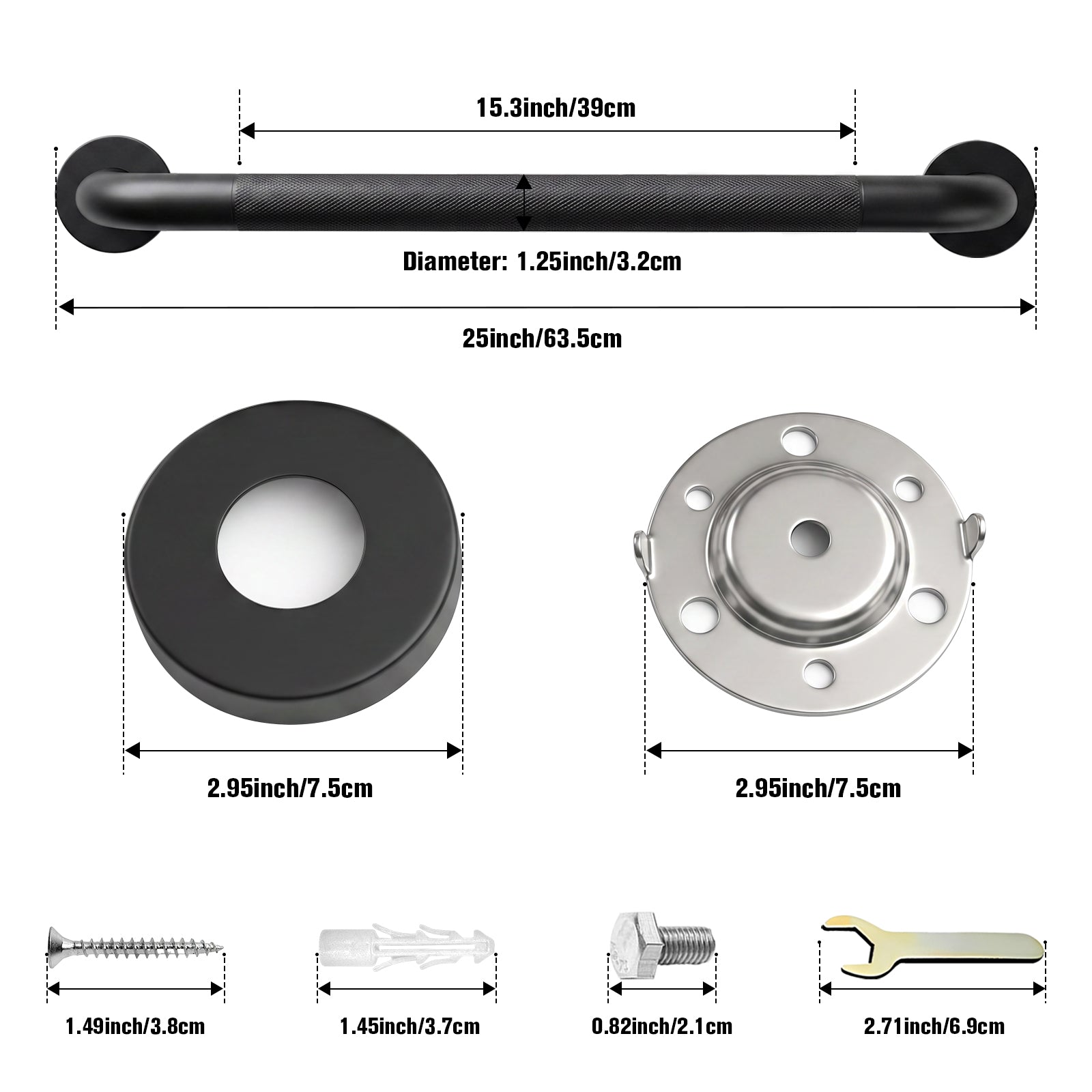2 Pack 1.25'' Stainless Steel Safety Grab Bars for Bathtub and Showers with Knurled Grip
